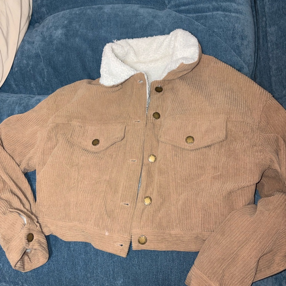 Tan Corduroy Jacket with White Sherpa Collar